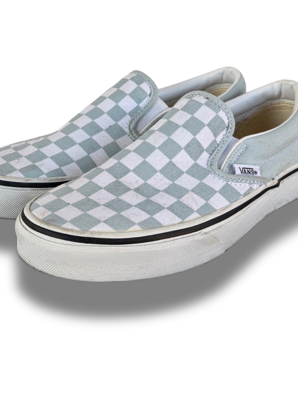 Vans Slip-On Checkerboard Sneakers in Sage/White